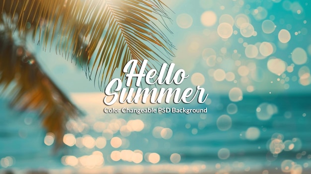 PSD summer background with tropical beach palm trees sea wave and white sand in psd file