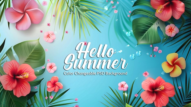 PSD summer background with tropical beach palm trees sea wave and white sand in psd file