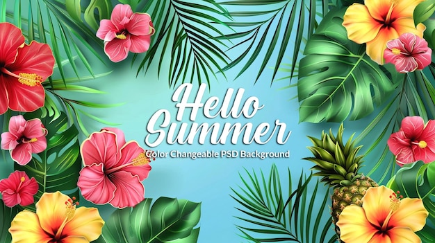 PSD summer background with tropical beach palm trees sea wave and white sand in psd file