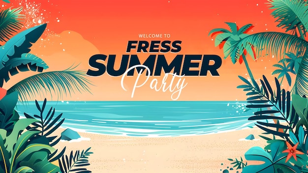 Summer banner template with summer element and beach background