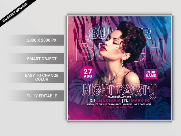 Summer beach club night party flyer template