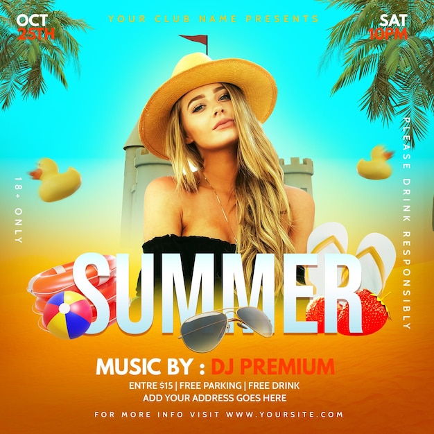 Summer Beach Party Social Media Post Template