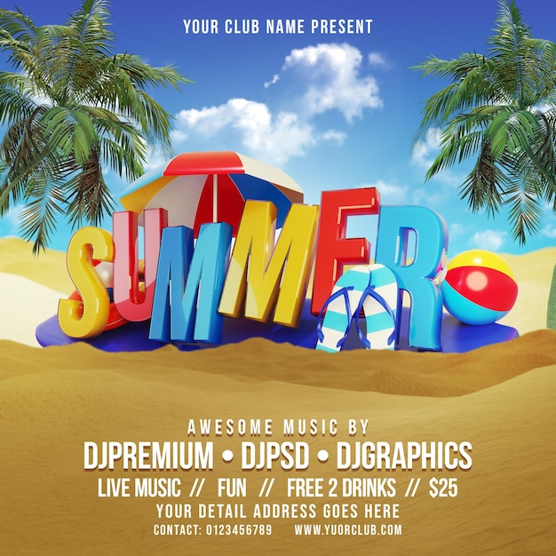 Summer Beach Party Social Media Post Template