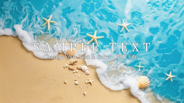 PSD summer beach with blue water and seashells