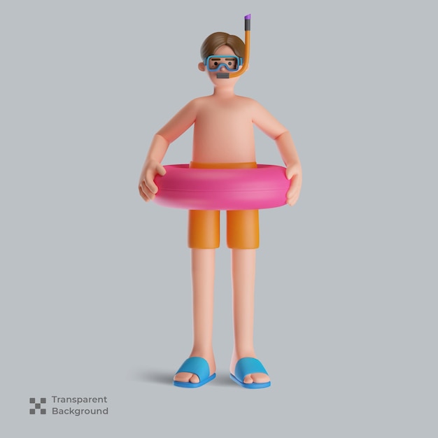 Summer character snorkeling 3d illustration