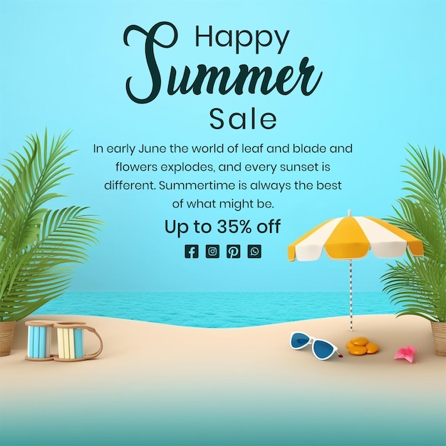 Summer concept beach view with umbrella and other accessories decoration on light blue background