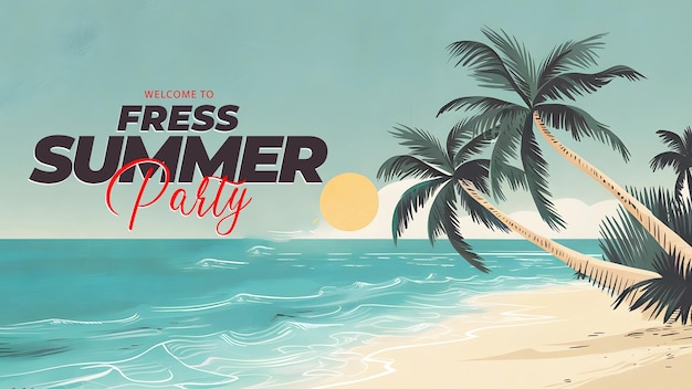 Summer day facebook cover banner template at beach with welcome summer text