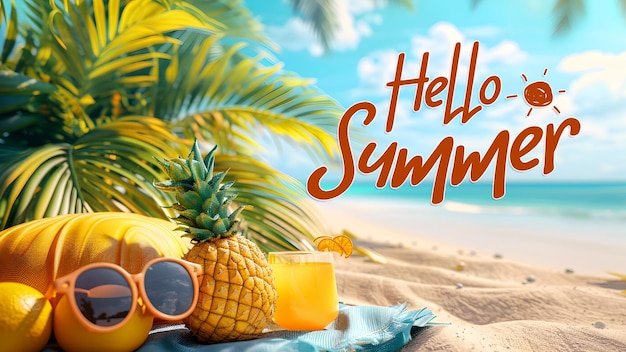 Summer day facebook cover template with summer elements and beach background