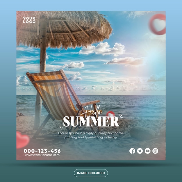 PSD summer day social media post design