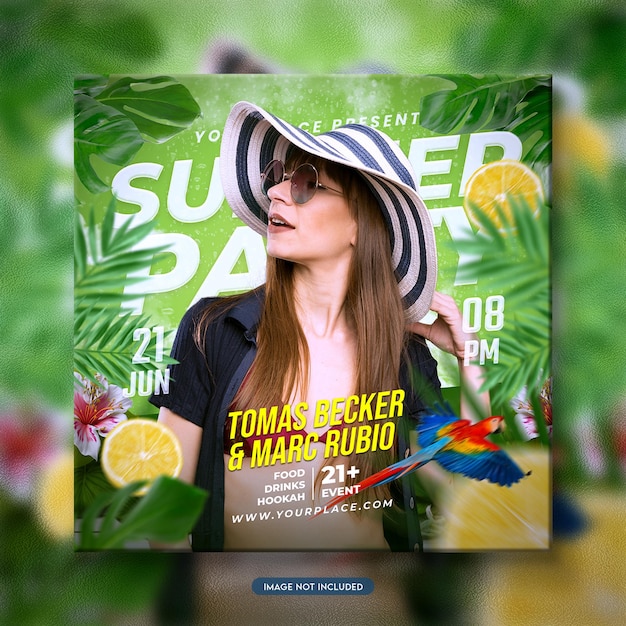 PSD summer dj party flyer social media post template premium psd