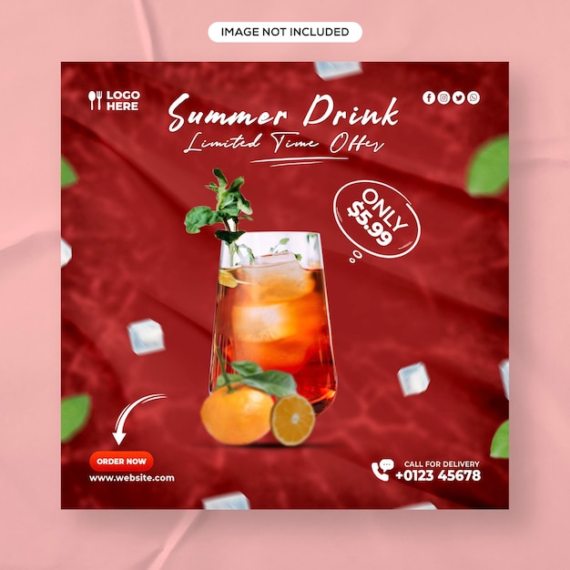 Summer drink menu and food menu promotion Instagram and Facebook post design template