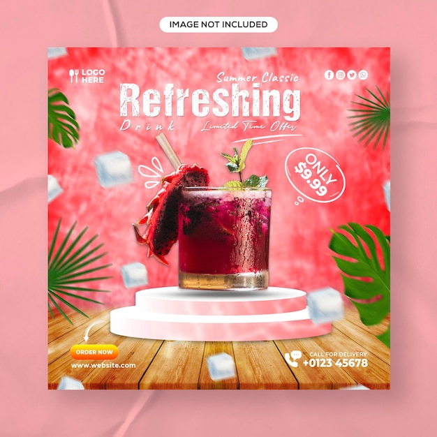 Summer drink menu and food menu promotion Instagram and Facebook post design template