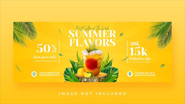 Summer drink menu promotion facebook cover banner template  