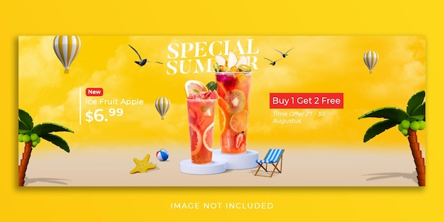 Summer drink menu promotion social media facebook cover banner template