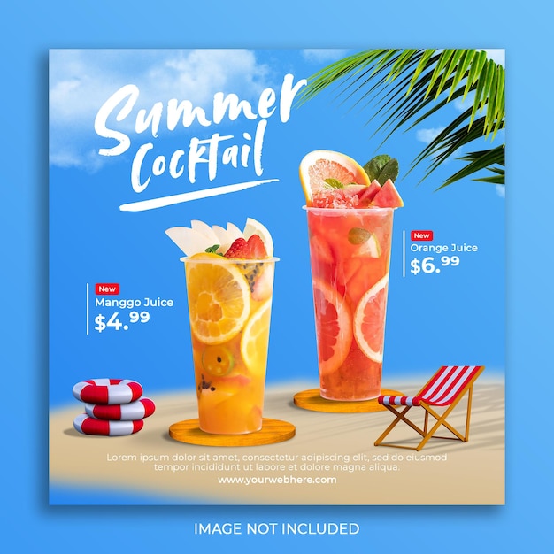 Summer drink menu promotion social media instagram post banner template