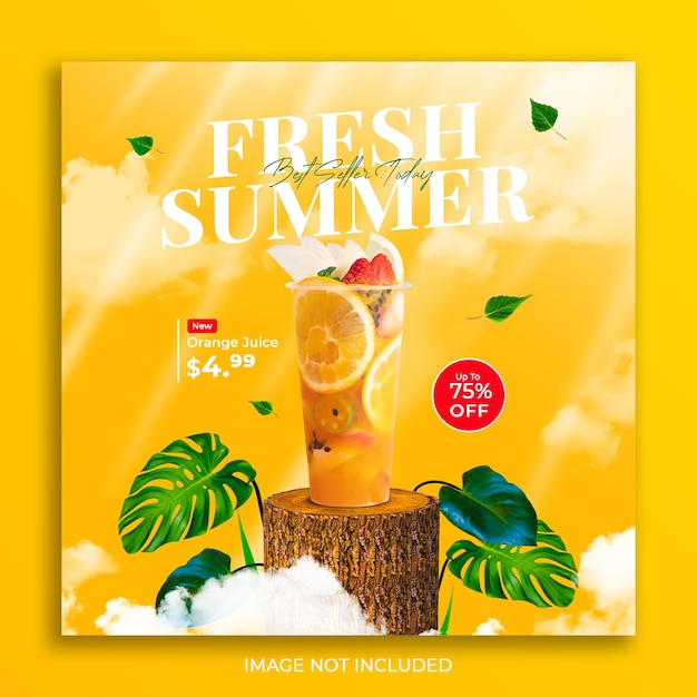 Summer drink menu promotion social media instagram post banner template