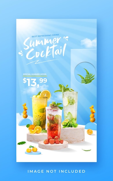 Summer drink menu promotion social media instagram story banner template  