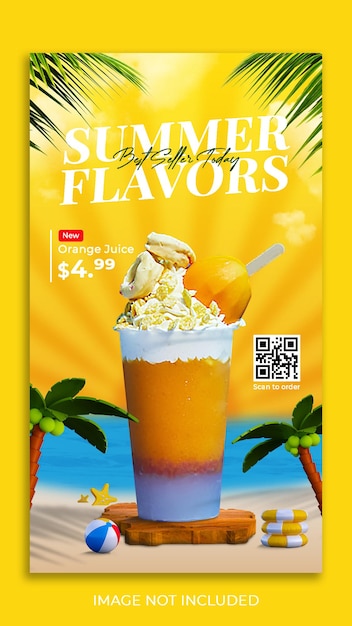 Summer drink menu promotion social media instagram story cover banner template