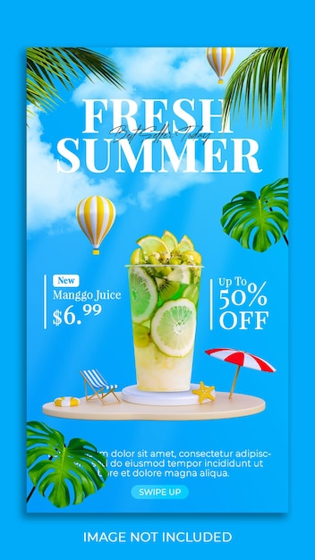 Summer drink menu promotion social media instagram story cover banner template