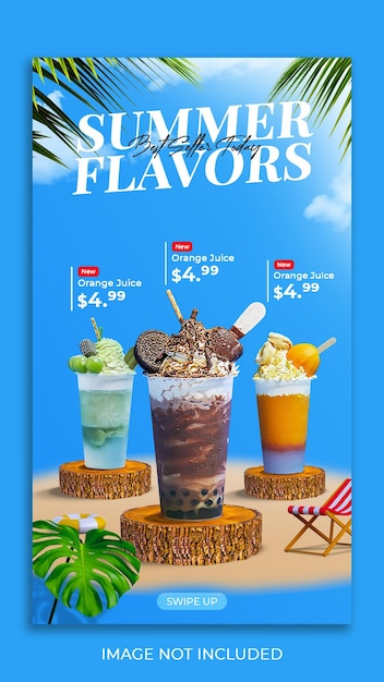 Summer drink menu promotion social media instagram story cover banner template