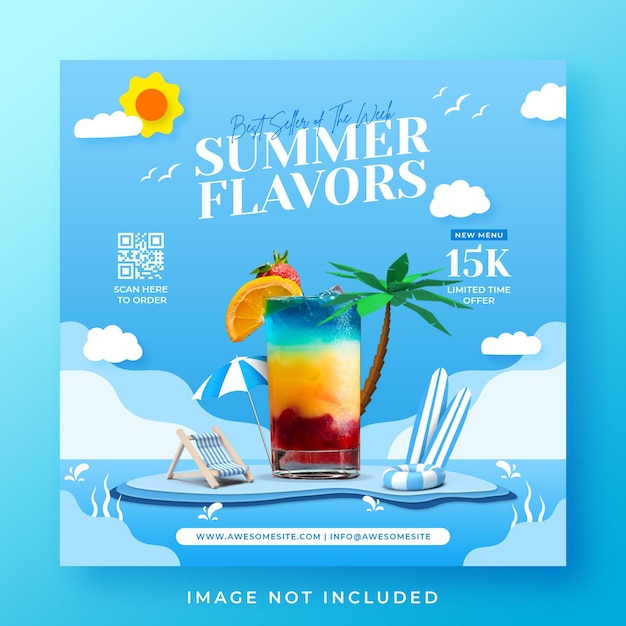 Summer drink menu social media post or banner