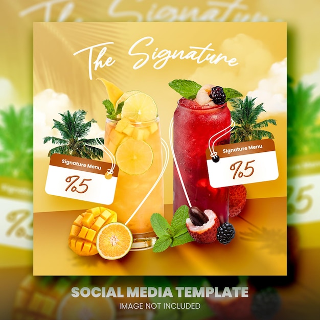 Summer drink menu social media post or banner