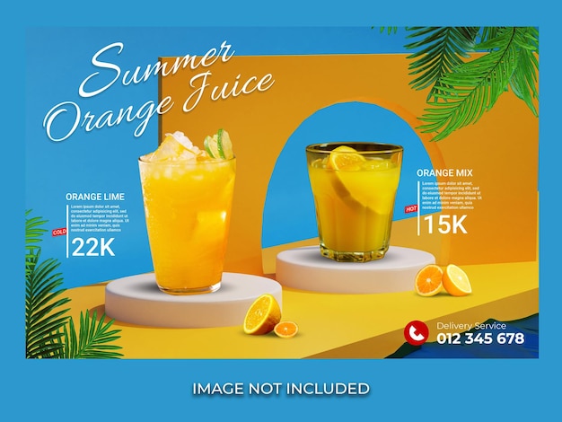 Summer drink menu template for online promotion banner