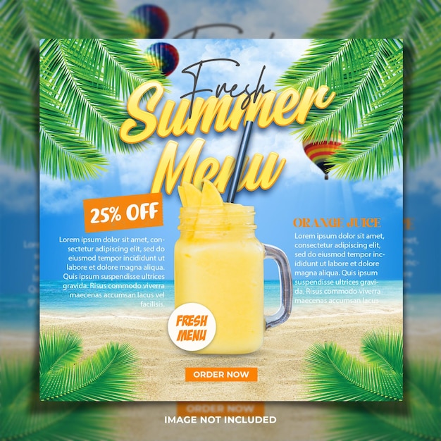 Summer Drink Orange Juice Menu Social Media Template