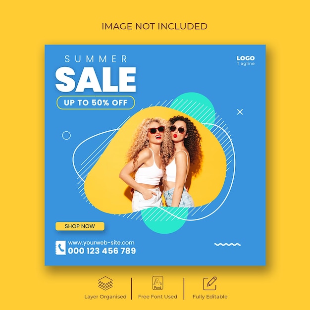 Summer fashion sale flyer and social media post or web banner template