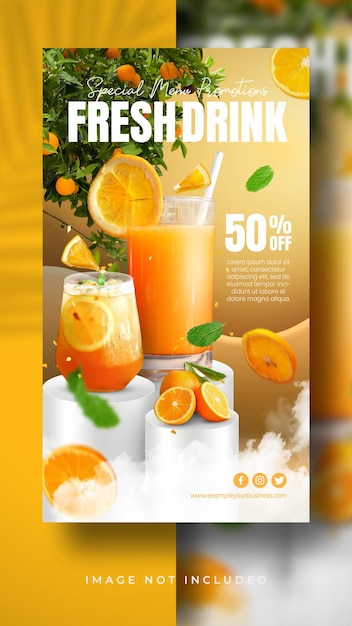 PSD summer fresh drink special new menu promo orange juice for social media post stories banner template