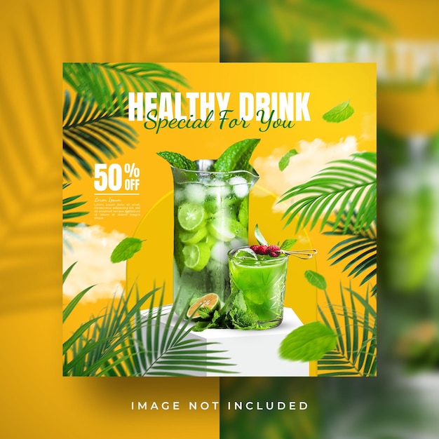 Summer fresh healthy drink special menu social media post feed banner template