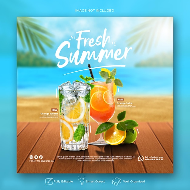 Summer fresh menu instagram post banner template