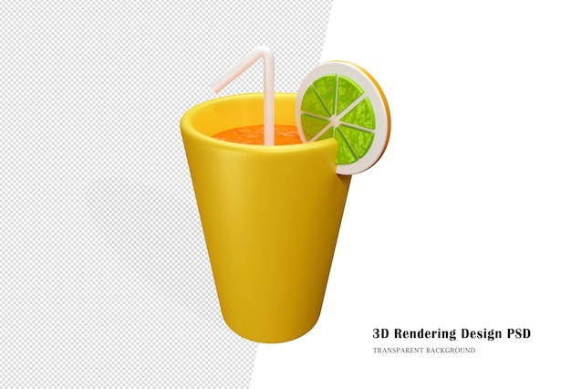 summer glasses of fruit juice 3d rendering. Natural fresh orange juice in a glass.