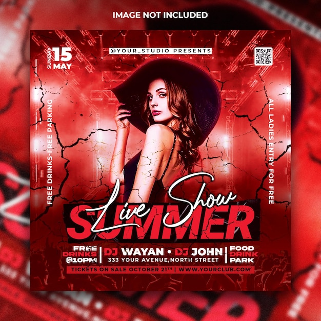 Summer hangover dj night club party flyer social media template