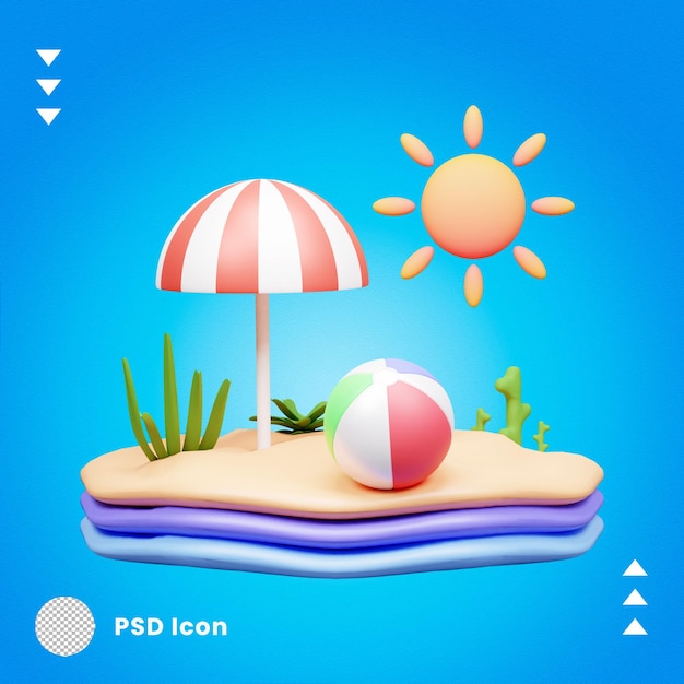 Summer holiday beach icon illustration or 3d summer icon illustration