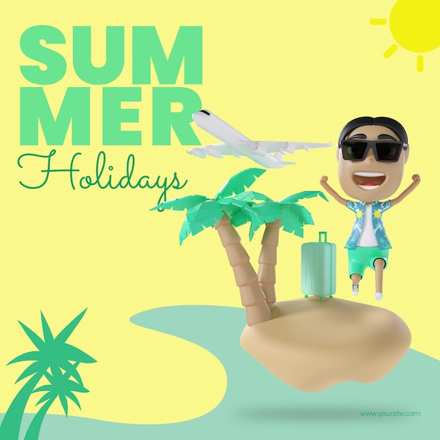 Summer holidays Instagram post 3D template