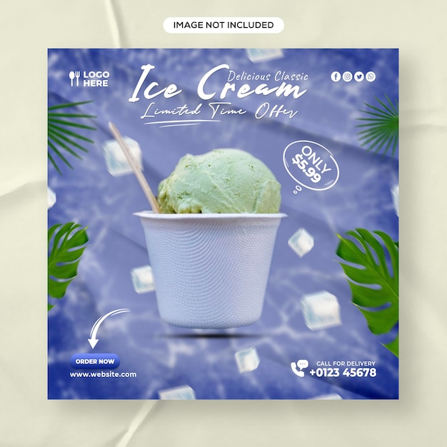 Summer Ice cream shop and food menu promotion Instagram and facebook post design template