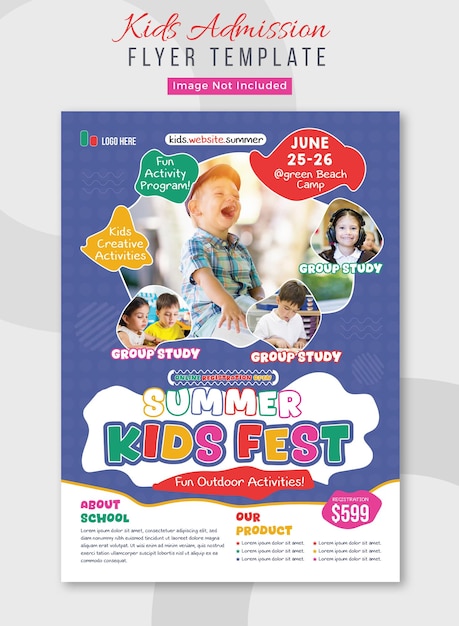 PSD summer kids fest poster or flyer template