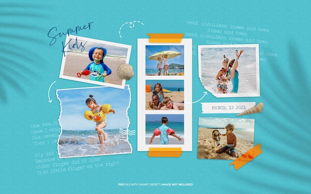 Summer kids moodboard collage photo mockup