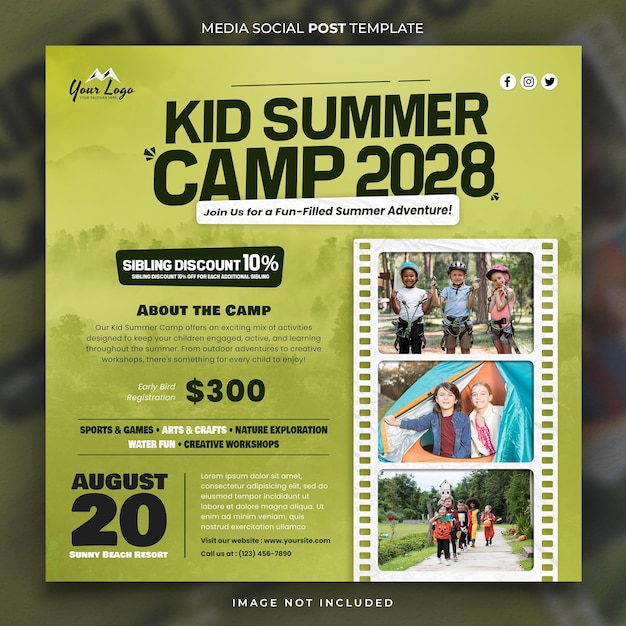 PSD summer learning fun kid summer camp media social post template