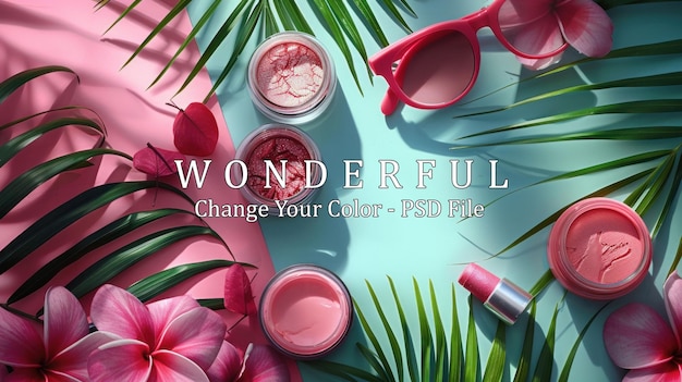 PSD summer makeup essentials with tropical flair