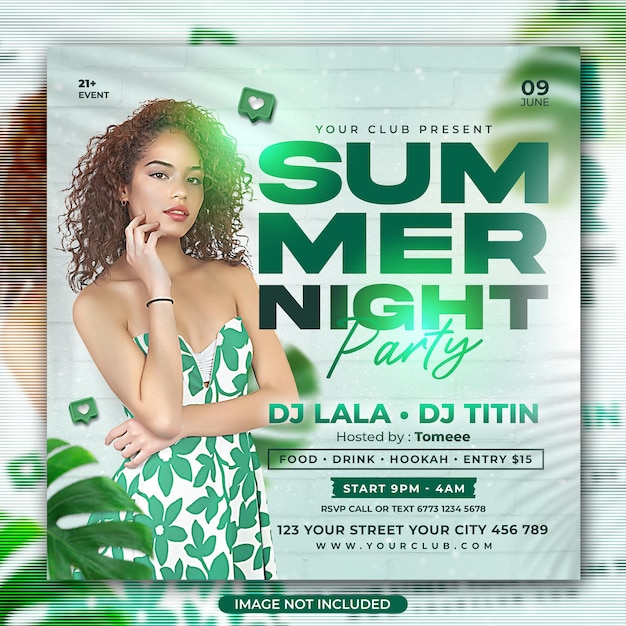 Summer night party event flyer and social media template