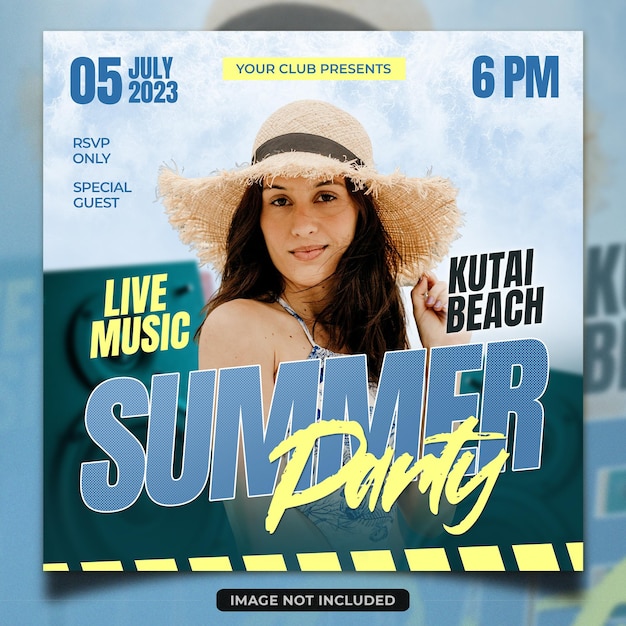 Summer party for beach club music event invitation