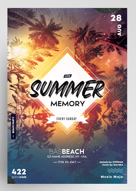 PSD summer party beach flyer template dj