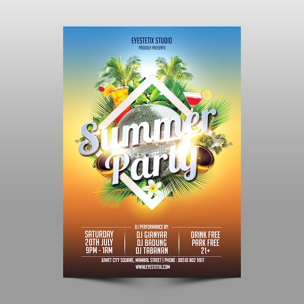 Summer party flyer mockup