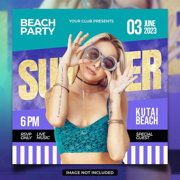 Summer party flyer social media post template design