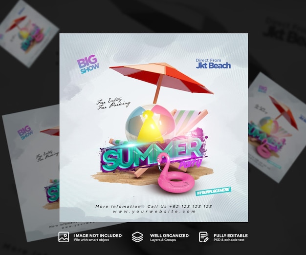 summer party flyer social media post template