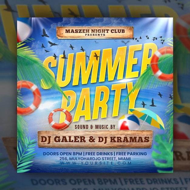 Summer Party Flyer or Social Media Post Template