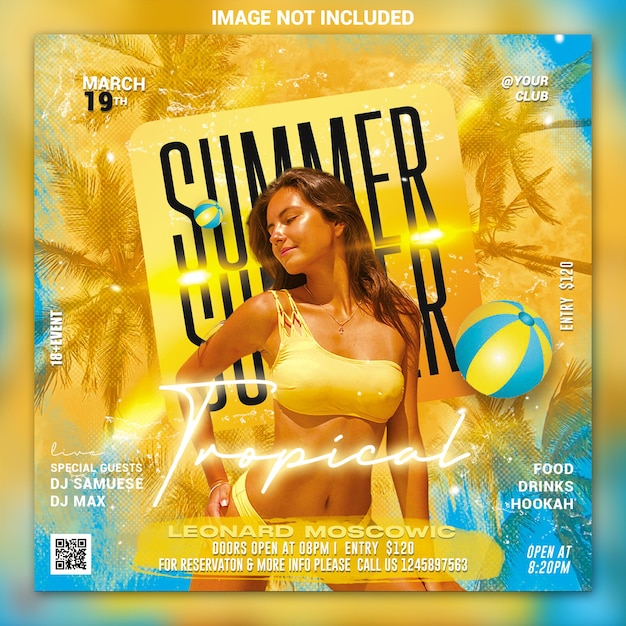 Summer party flyer social media post and web banner template psd