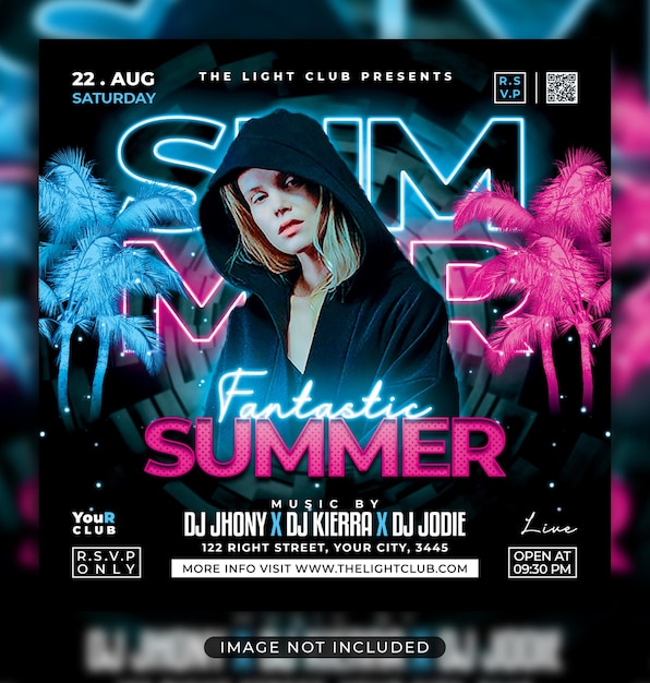 Summer party flyer social media post and web banner